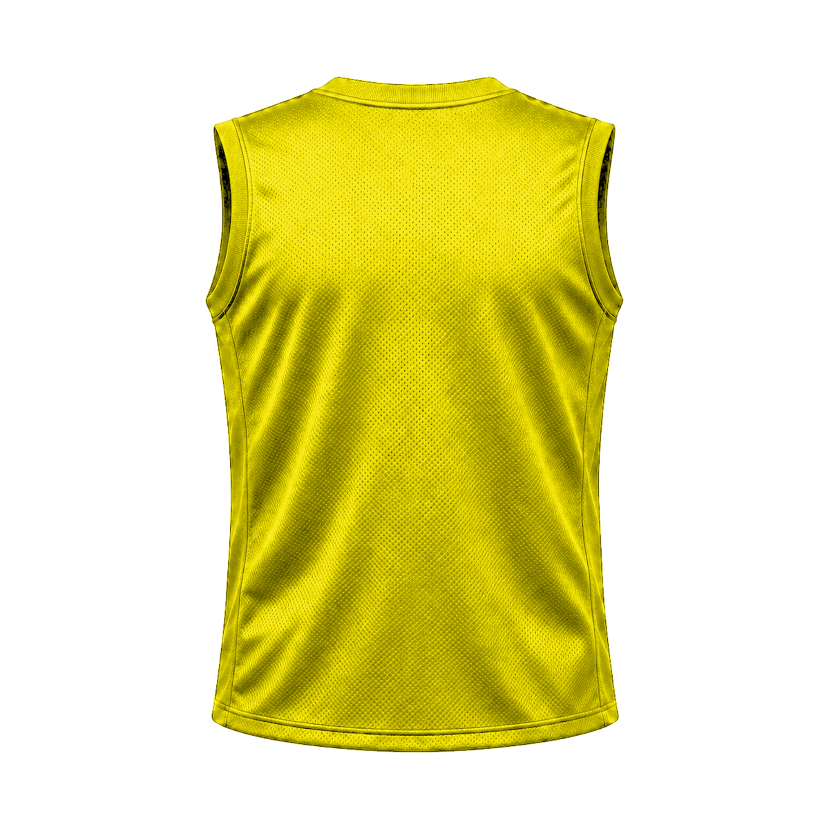 Bright Yellow Sleeveless Flag Football Jersey — back studio view, transparent background