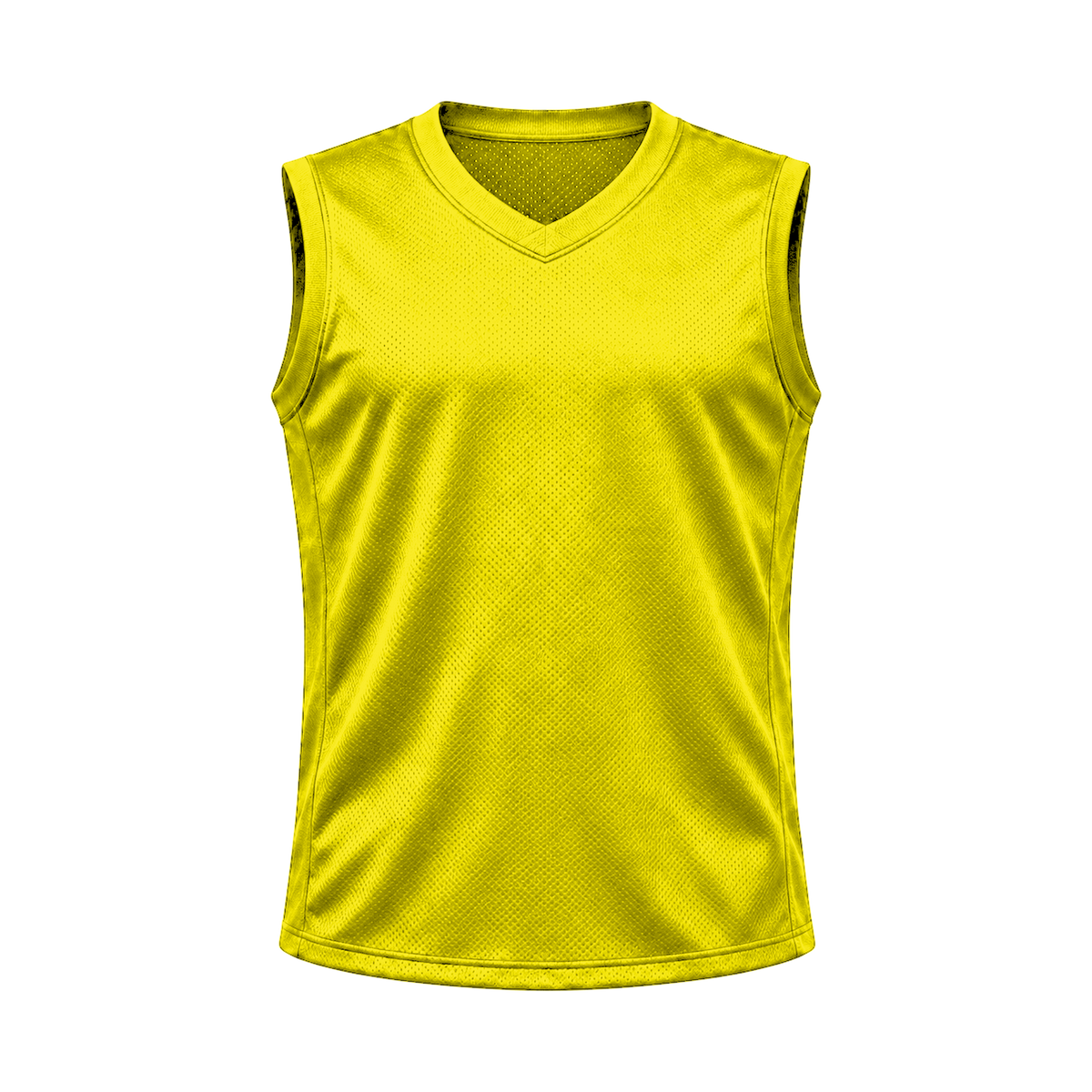 Bright Yellow Sleeveless Flag Football Jersey — front studio view, transparent background