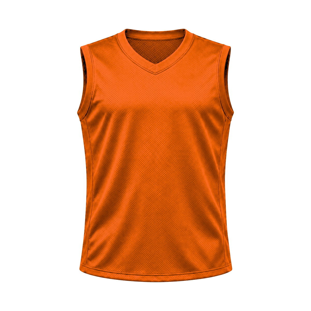 Team Orange Sleeveless Flag Football Jersey — front studio view, transparent background