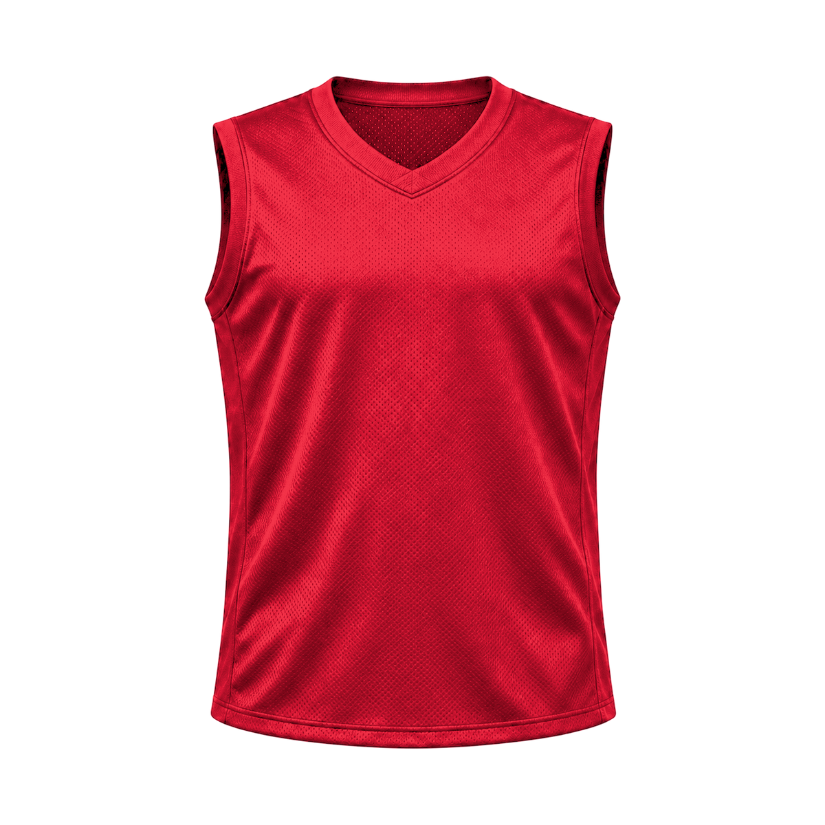 Scarlet Red Sleeveless Flag Football Jersey — front studio view, transparent background