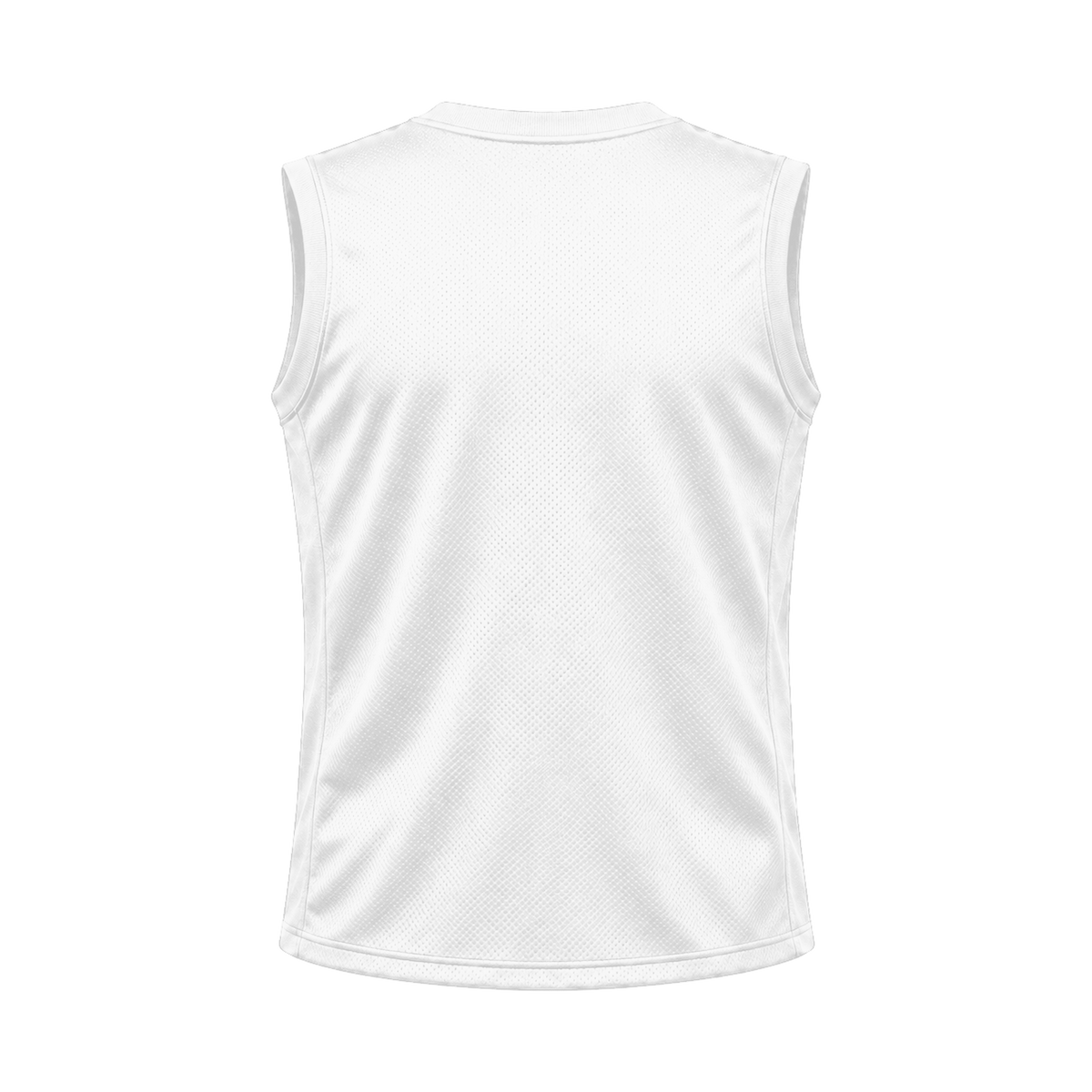 White Sleeveless Flag Football Jersey — back studio view, transparent background