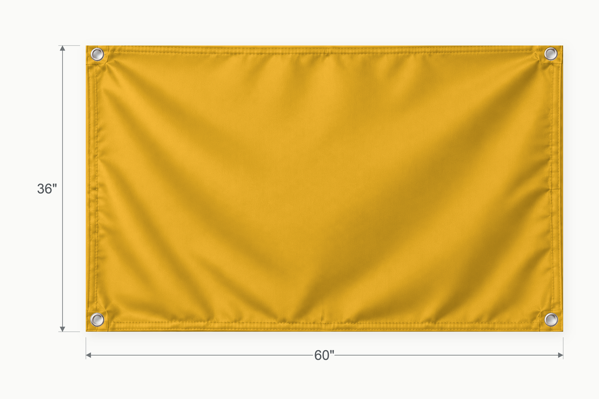 Athletic Gold fabric banner, 36 inches high by 60 inches wide, with labeled height and width measurement arrows.