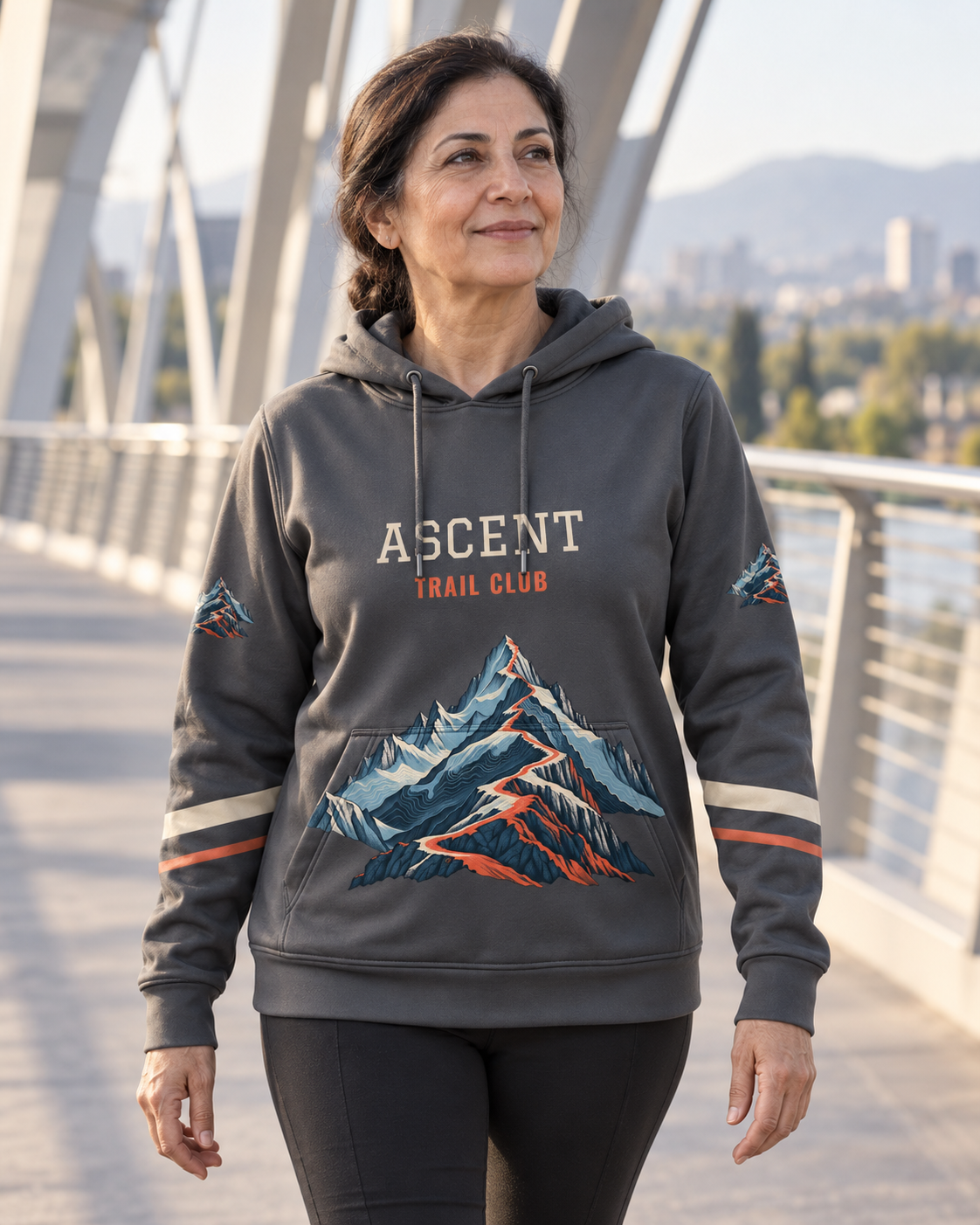Custom Fully Sublimated Hoodie in Charcoal — Ascent Trail campaign