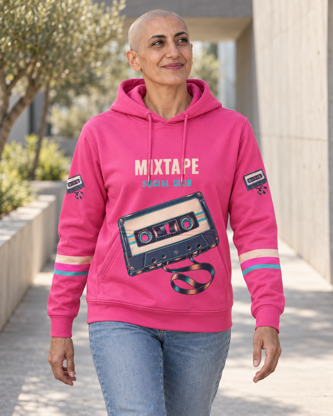 Custom Fully Sublimated Hoodie in Hot pink — Mixtape Social campaign