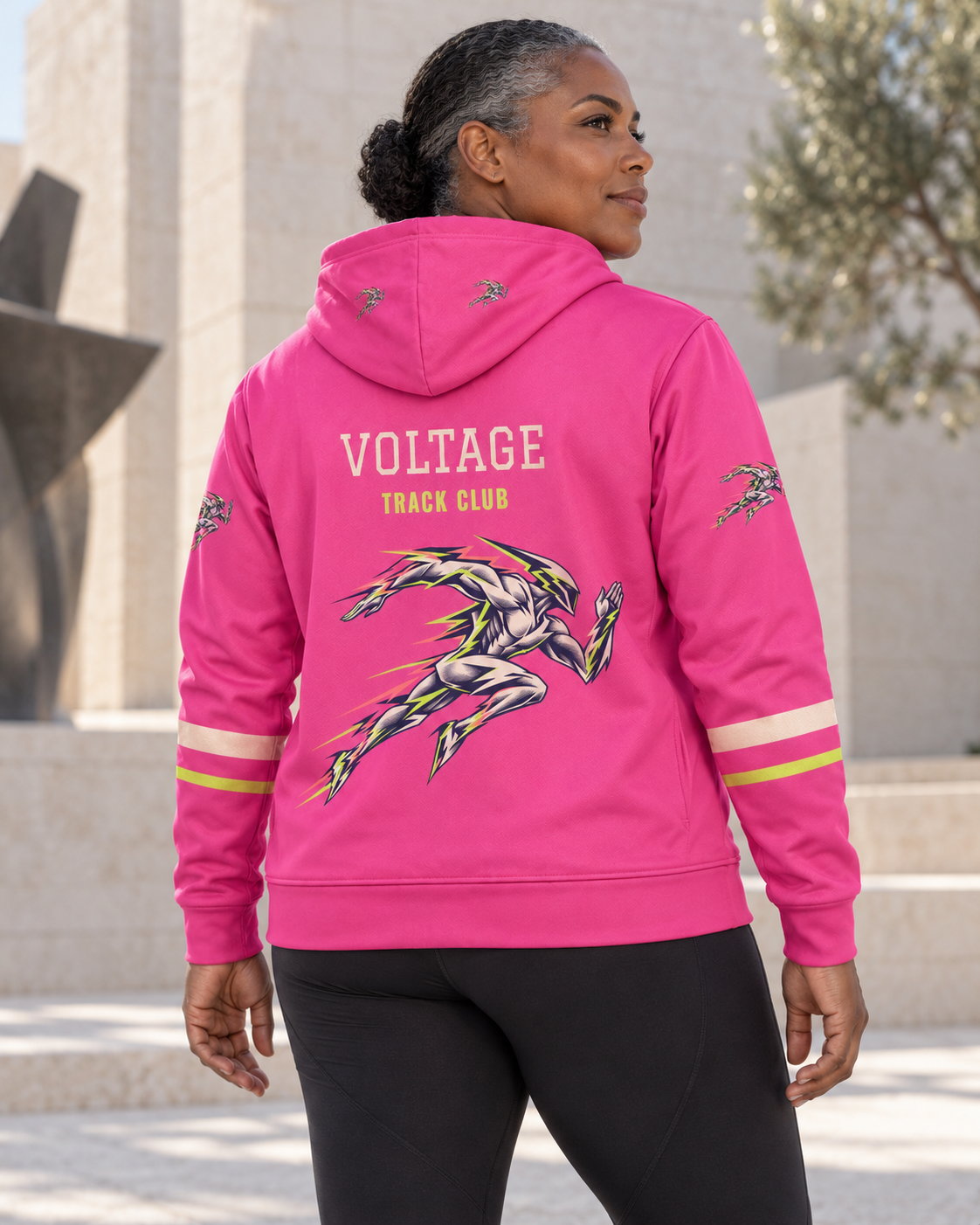 Custom Fully Sublimated Hoodie in Hot pink — Voltage Track campaign