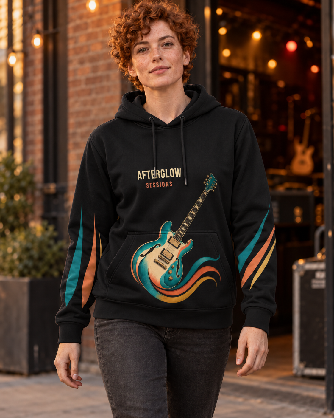 Custom Fully Sublimated Hoodie in Jet black — Afterglow Sessions campaign