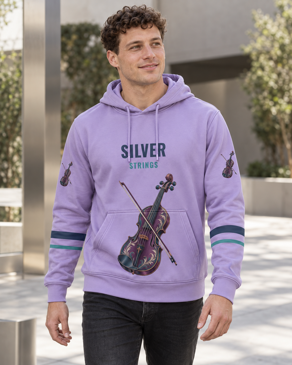 Custom Fully Sublimated Hoodie in Lavender — Silver Strings campaign