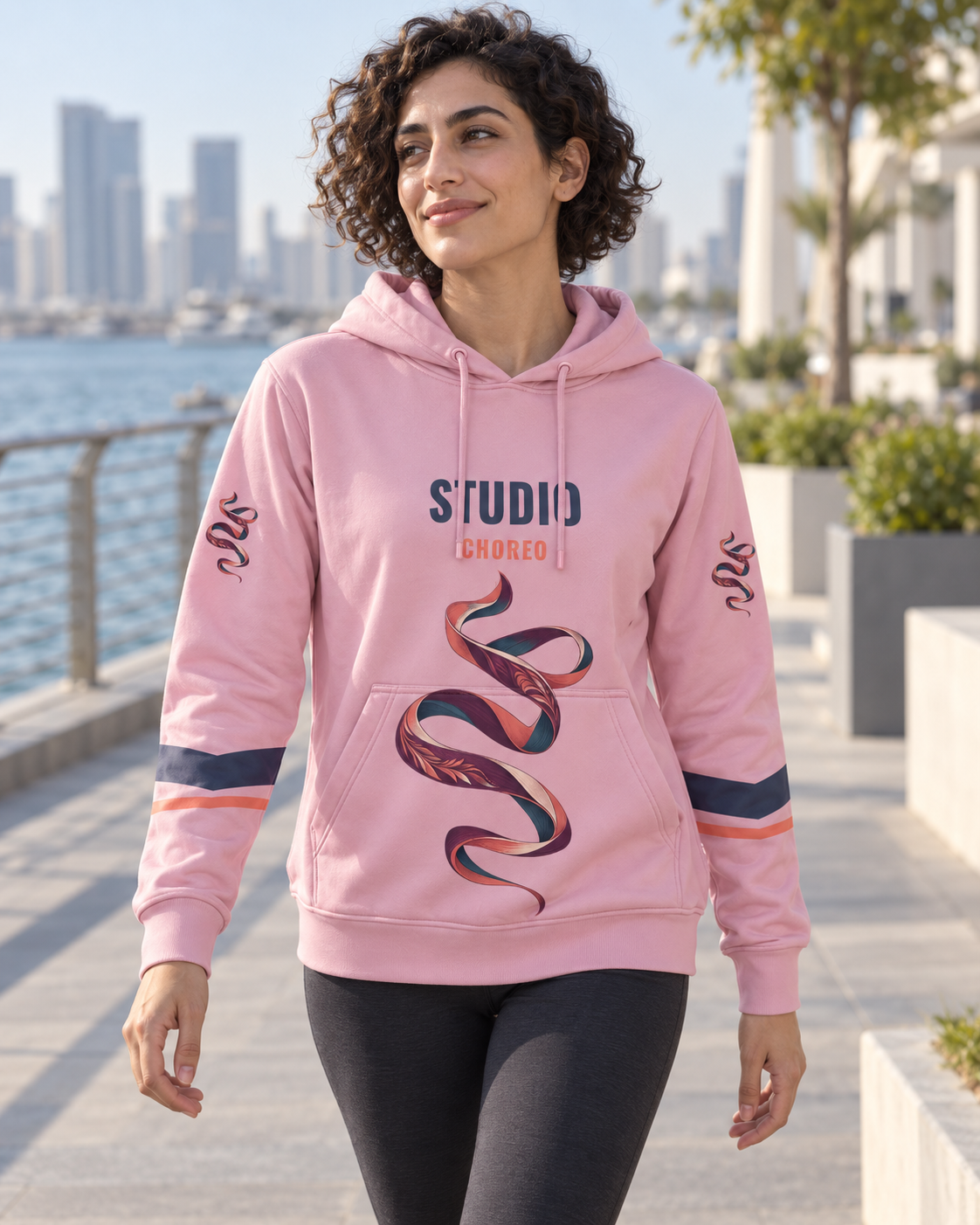 Custom Fully Sublimated Hoodie in Light pink — Studio Choreo campaign