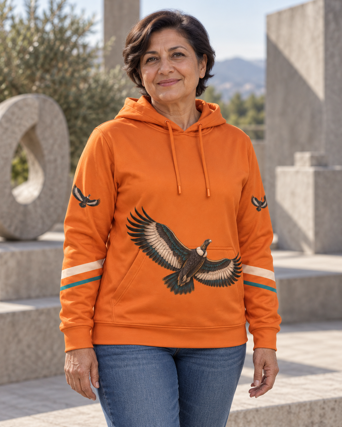 Custom Fully Sublimated Hoodie in Orange — Canyon Flight campaign