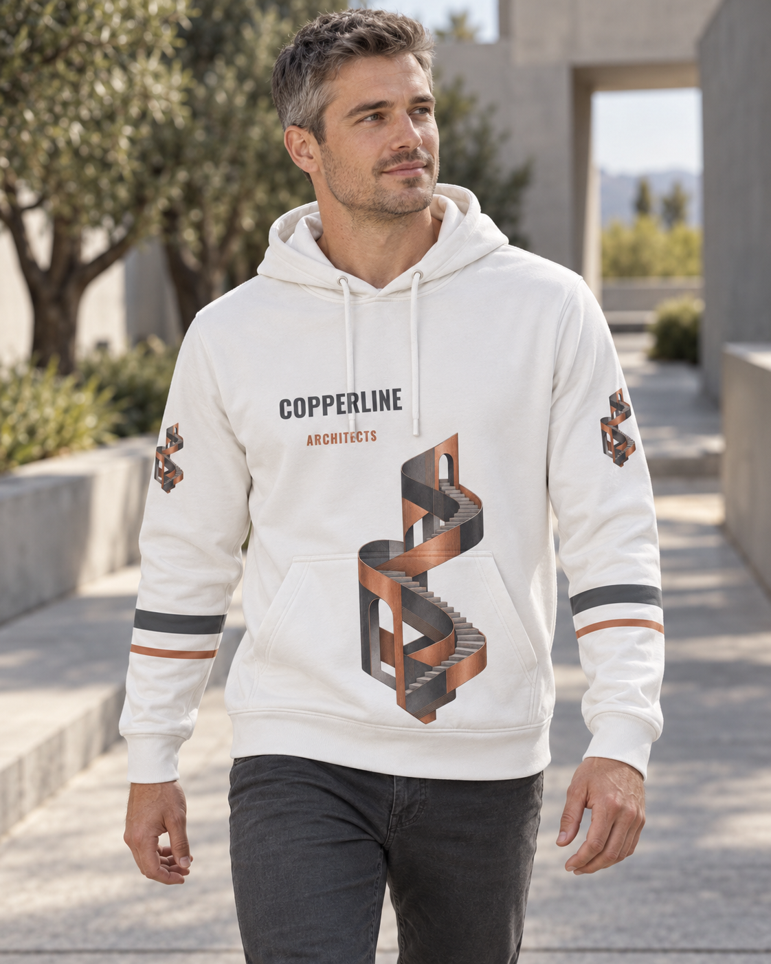 Custom Fully Sublimated Hoodie in White — Copperline Studio campaign