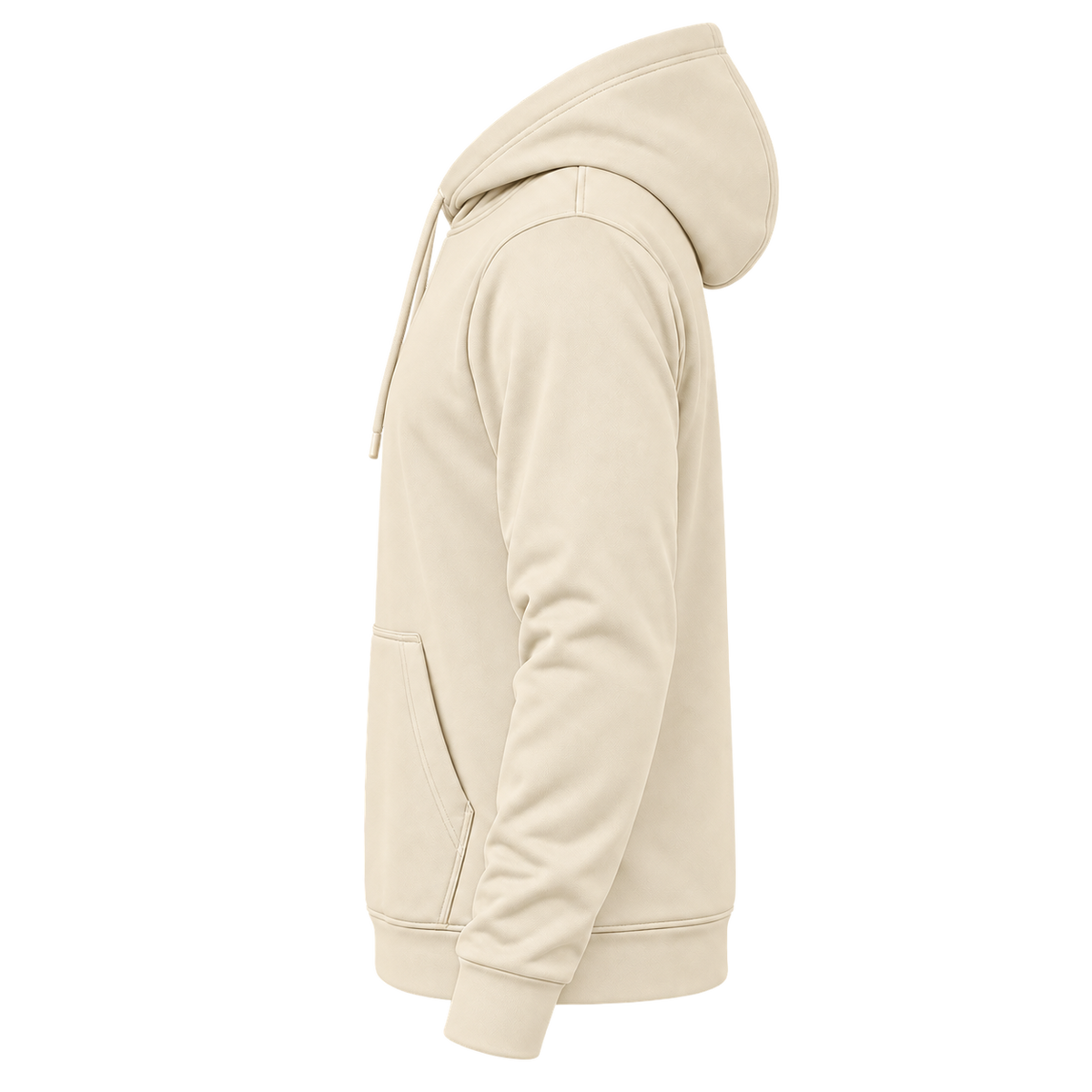 Custom Fully Sublimated Hoodie in Cream — wearer’s LEFT sleeve; front and hood opening face image-left