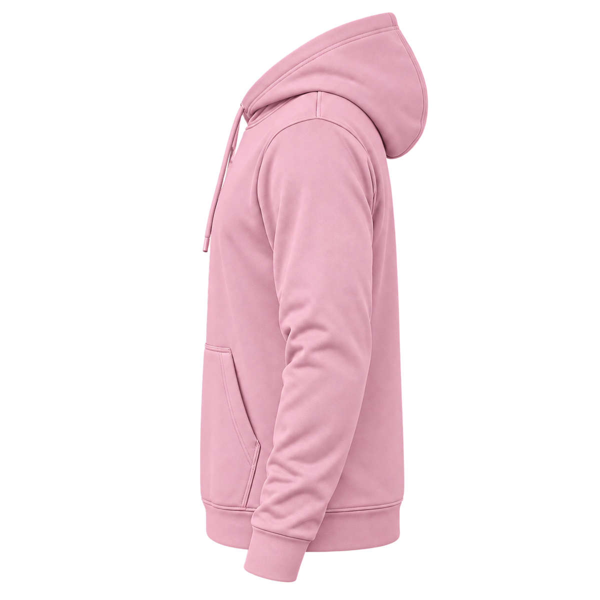 Custom Fully Sublimated Hoodie in Light pink — wearer’s LEFT sleeve; front and hood opening face image-left